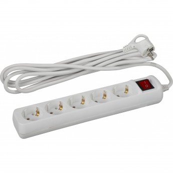 Удлинитель электрический ЭРА U-5es-5m-3x1 с заземлением с выключателем 5 розеток 5м ПВС 3x1мм2 16А
